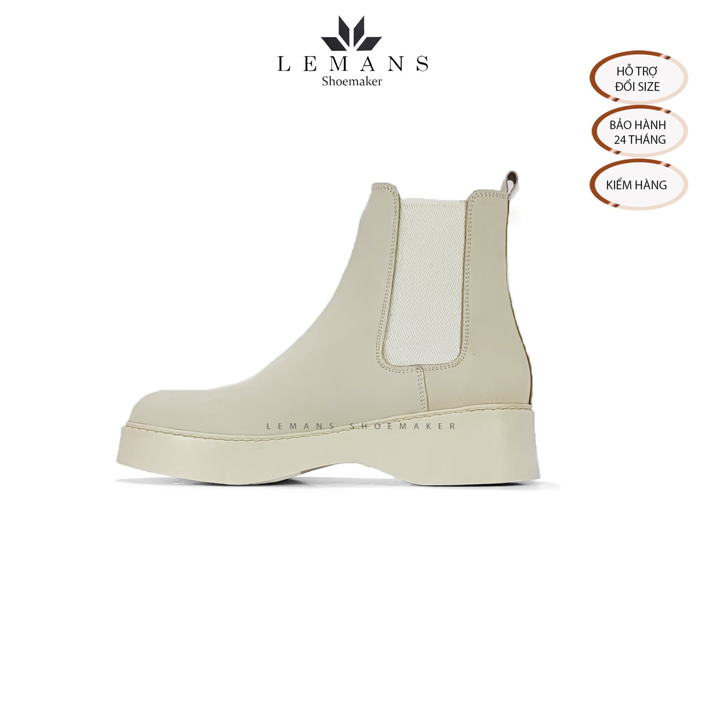 The Breakthrough Chunky CHELSEA Boots Tan da Nubuck Lemans - BST độc quyền, đế cao 6cm Full cao su nguyên khối Bảo hành 24 tháng