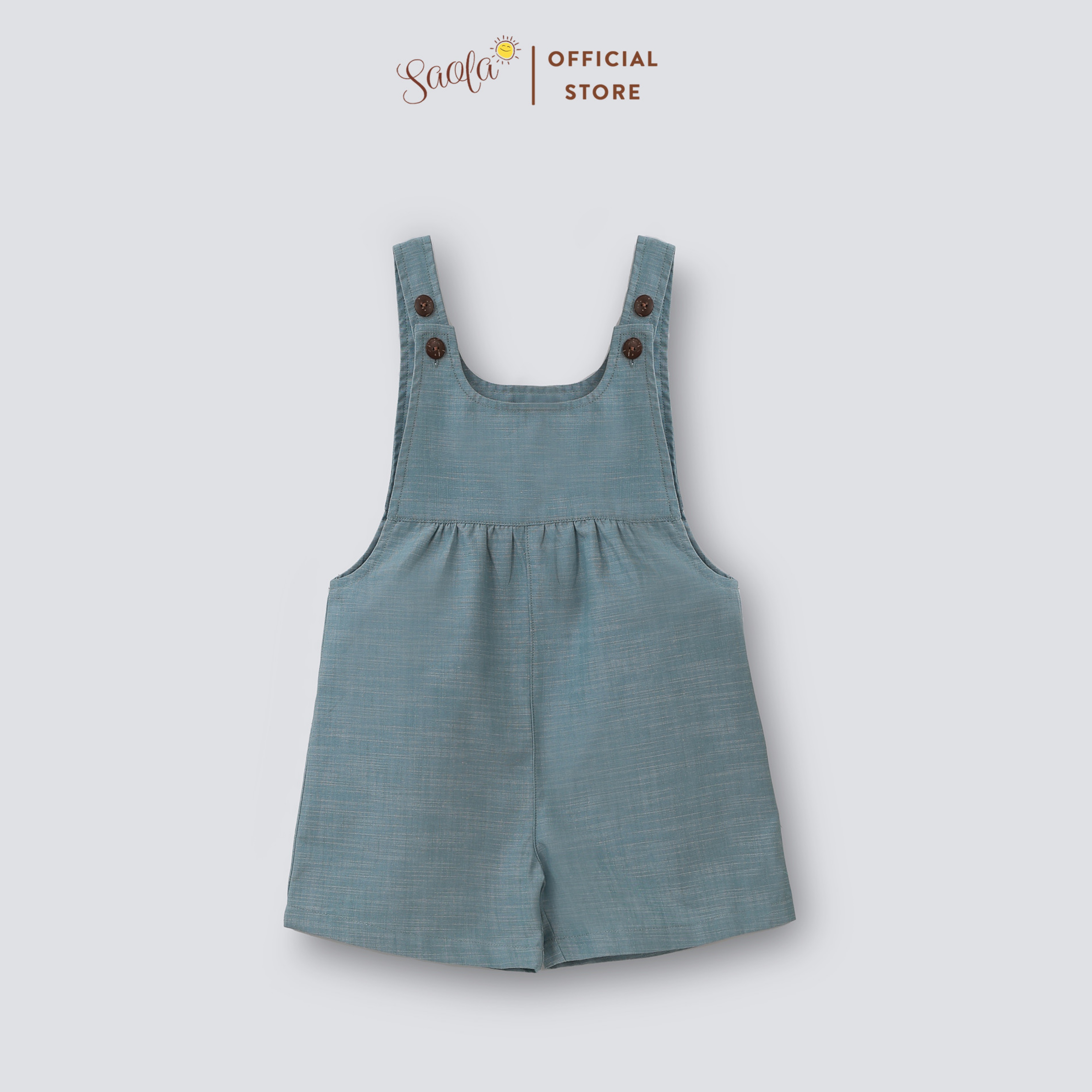 Bộ áo liền quần linen cài nút cho bé - Xanh PANDA OVERALLS - JSL009 - SAOLA KIDS CLOTHING