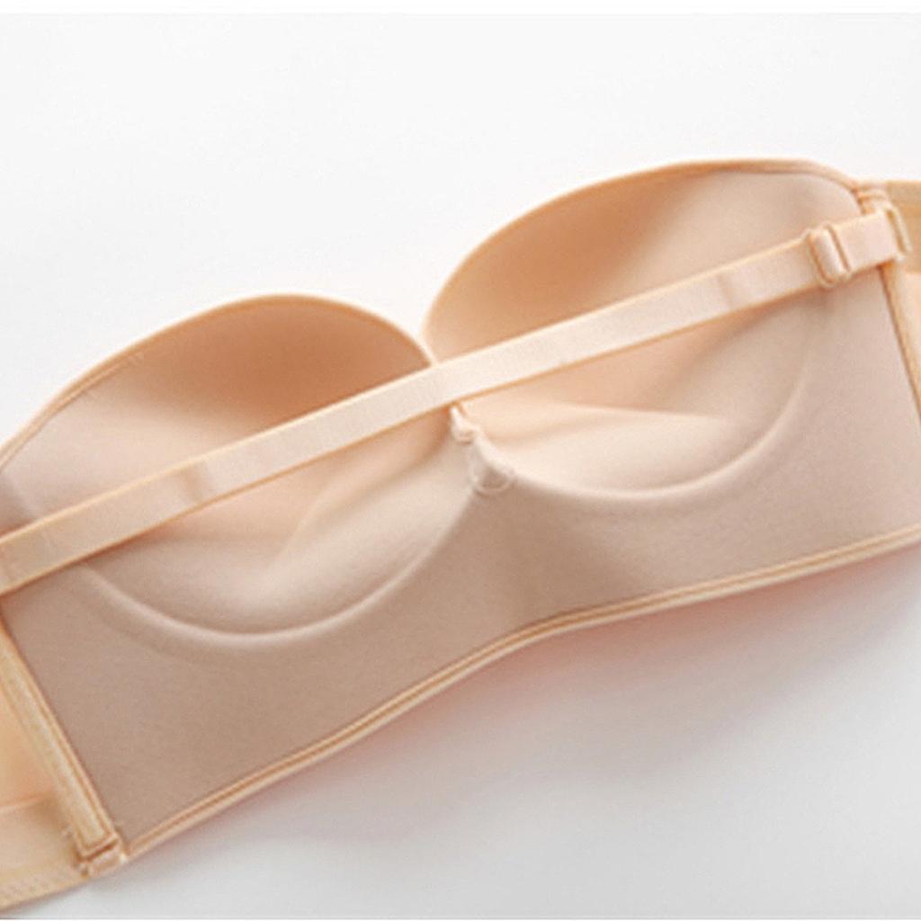Women's Lift Strapless Bra Front Buckle Bralette Invisible Wirefree Anti-Slip Push Up Underwear 3/4 Cup