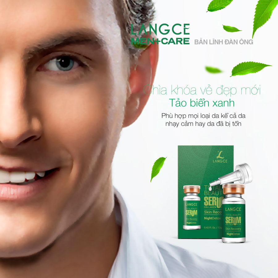 SERUM TOTAL BEAUTY COLLAGEN+ TẢO BIỂN XANH - NIGHT DETOX - THANH LỌC ĐỘC TỐ SE KHÍT LỖ CHÂN LÔNG 12ml LANGCE dành cho Nam