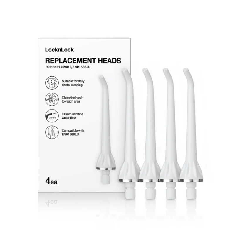 Bộ 4 đầu thay thế máy tăm nước LocknLock Replacement heads ENR126WHT_RB, tương thích với máy tăm nước ENR126WHT và ENR156BLU - Màu Trắng - Hàng Chính Hãng