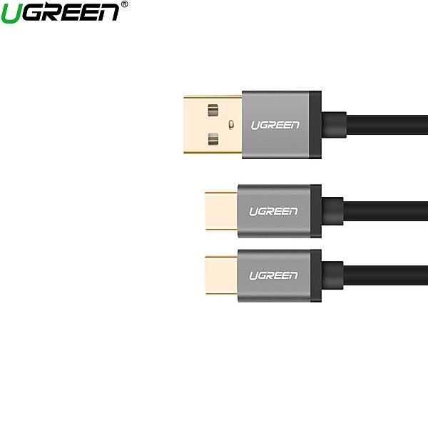 Ugreen UG40351US196TK 1m màu Đen Cáp USB-A sang 2 đầu TypeC cao cấp - HÀNG CHÍNH HÃNG