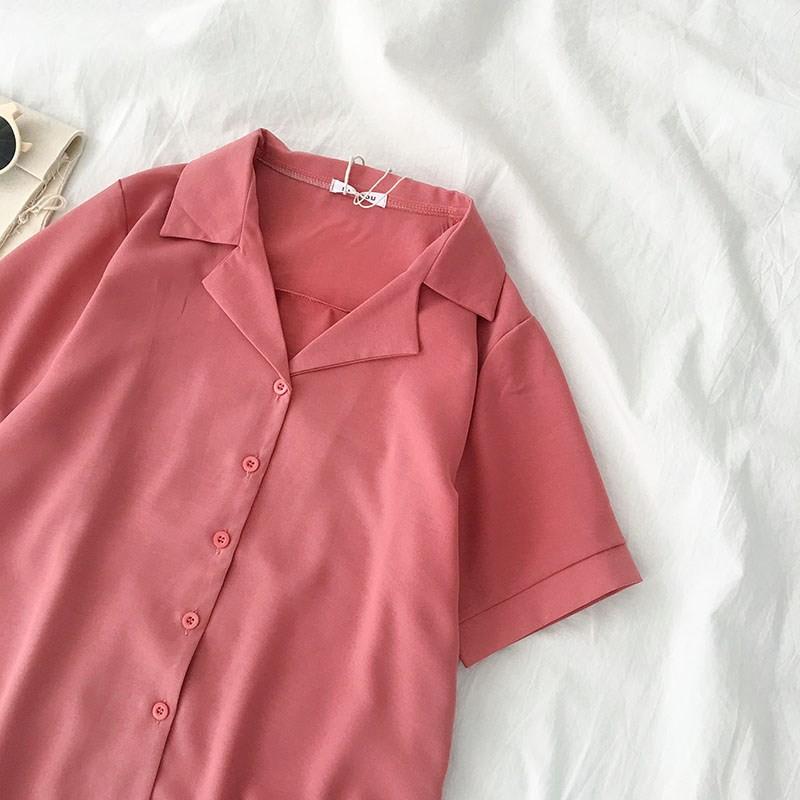 Áo sơ mi voan cổ bẻ cộc tay ulzzang 2181