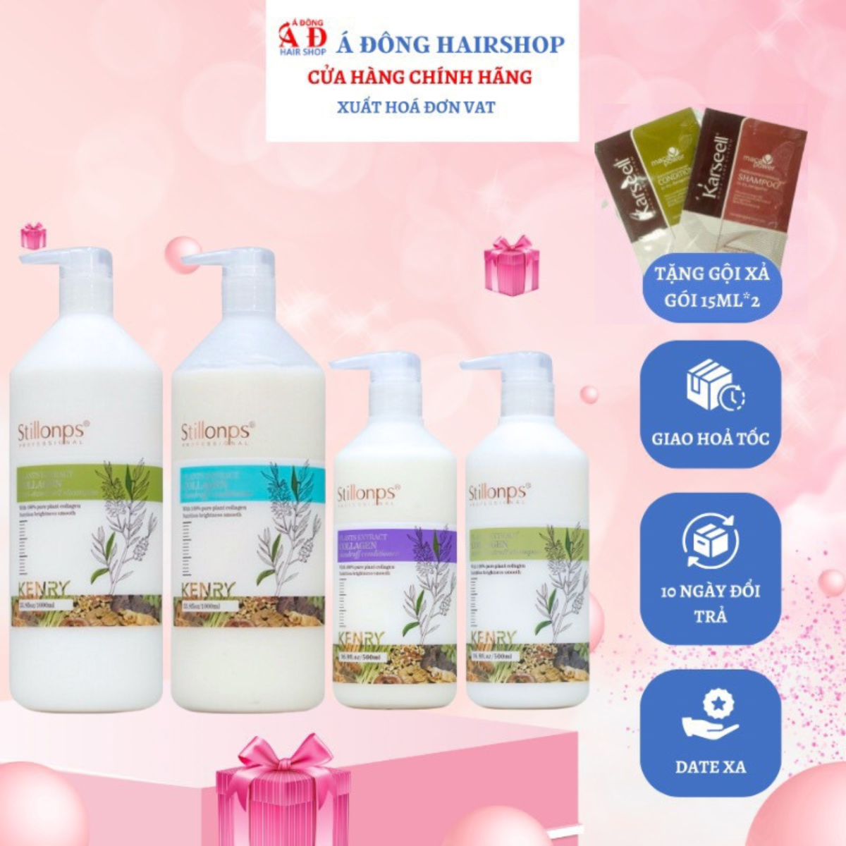 Bộ Dầu gội xả dưỡng sinh mềm mượt ngăn ngừa gàu Stillonps 500ml + Gội xả gói Karseell