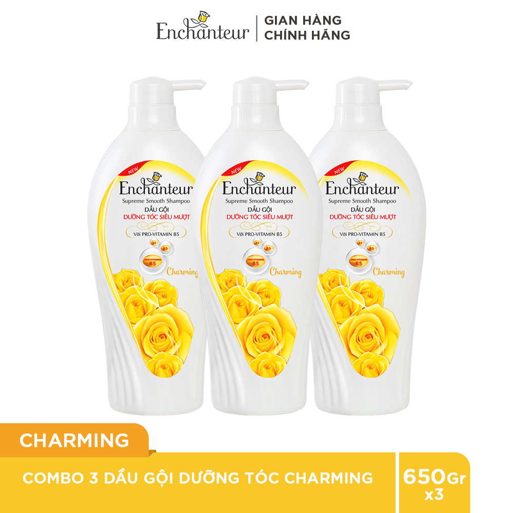 Combo 3 Dầu gội nước hoa Enchanteur Charming dưỡng tóc siêu mượt 650gr/Chai