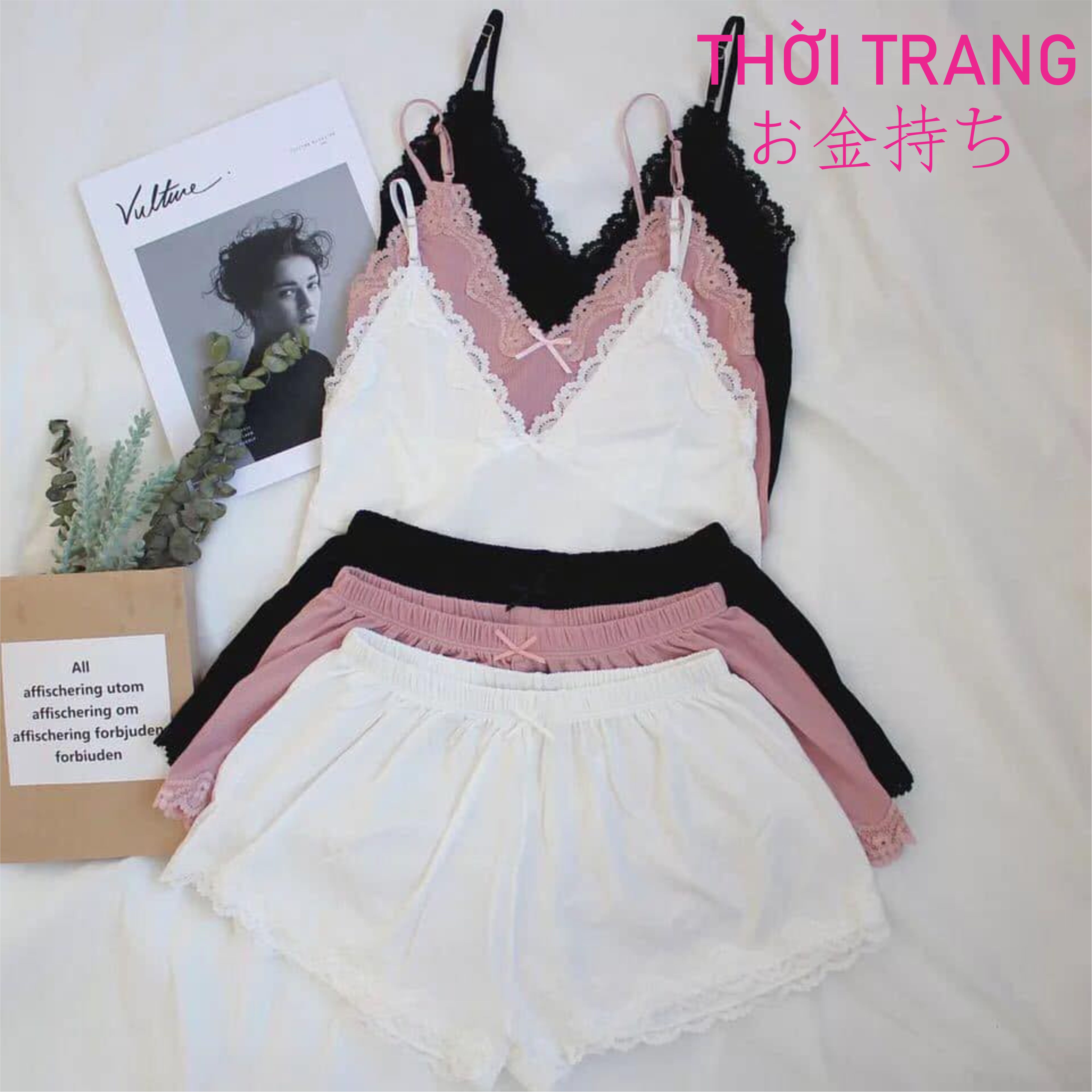 thời trang nữ set ngủ 2 dây phối ren siêu xinh