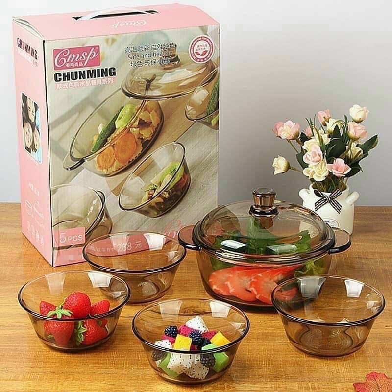 BỘ 5 MÓN NỒI & 4 BÁT THUỶ TINH CHỊU NHIỆT