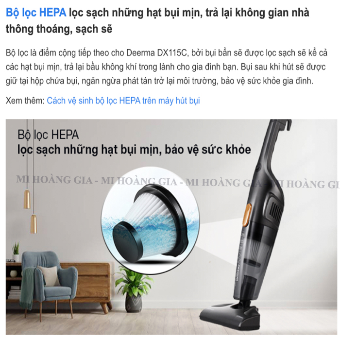 Máy hút bụi cầm tay Deerma DX115C - Hàng Chính Hãng