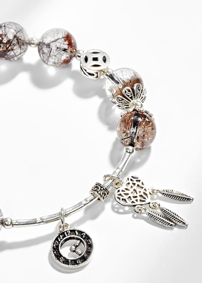 Vòng tay thạch anh ưu linh tóc đen phối charm dream catcher Ngọc Quý Gemstones