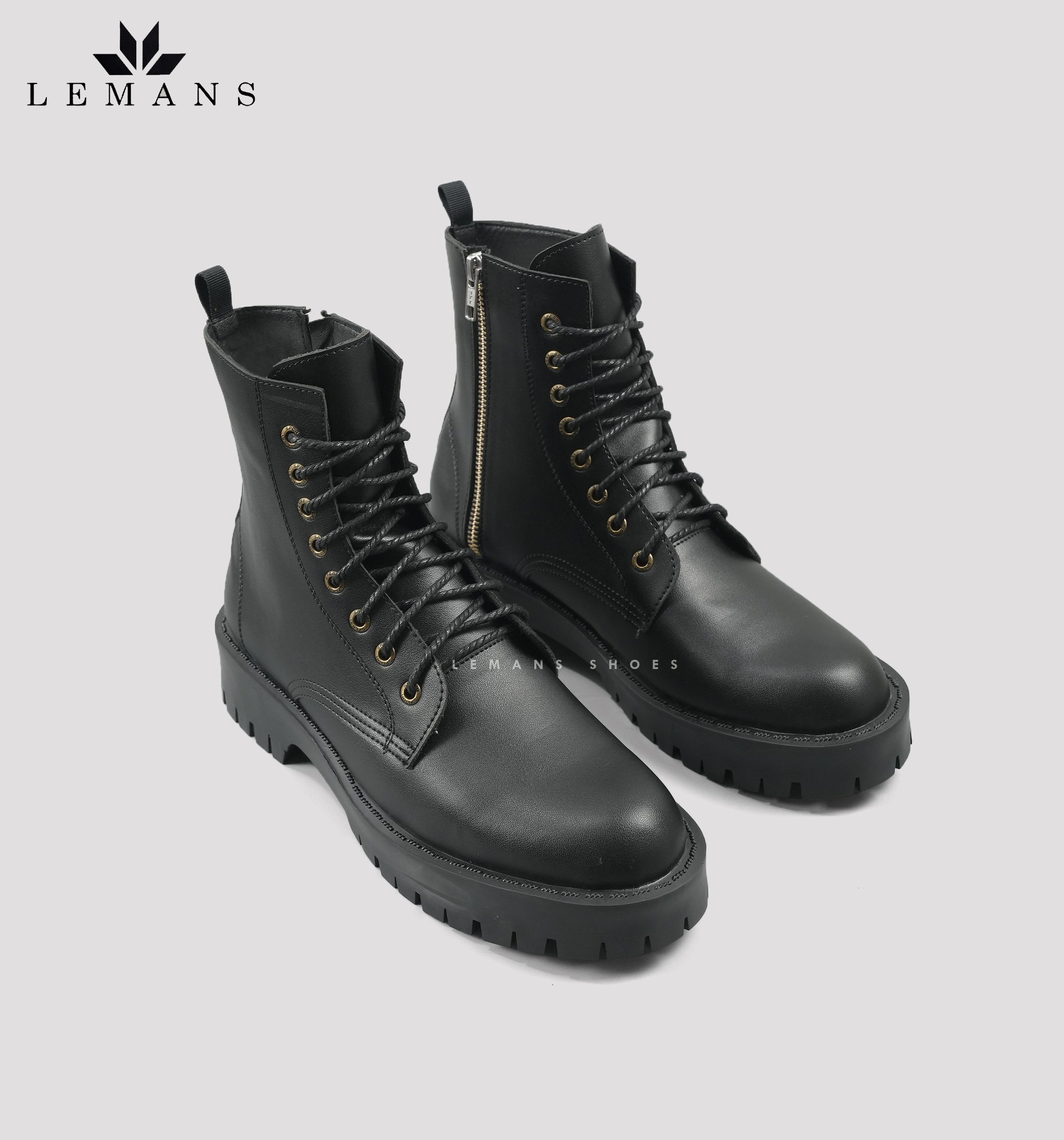 [CHUNKY COMBAT] Boots LEMANS nam - Da bò nguyên tấm - Đế Chunky cao su đúc nguyên khối - Bảo hành 12 tháng