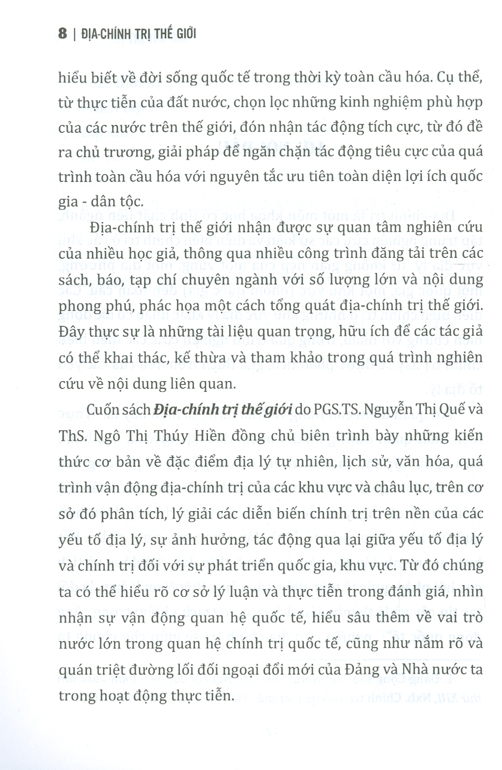 ĐỊA - CHÍNH TRỊ THẾ GIỚI - Nguyễn Thị Quế - Ngô Thị Thúy Hiền - NXB Chính trị Quốc gia sự thật – bìa mềm