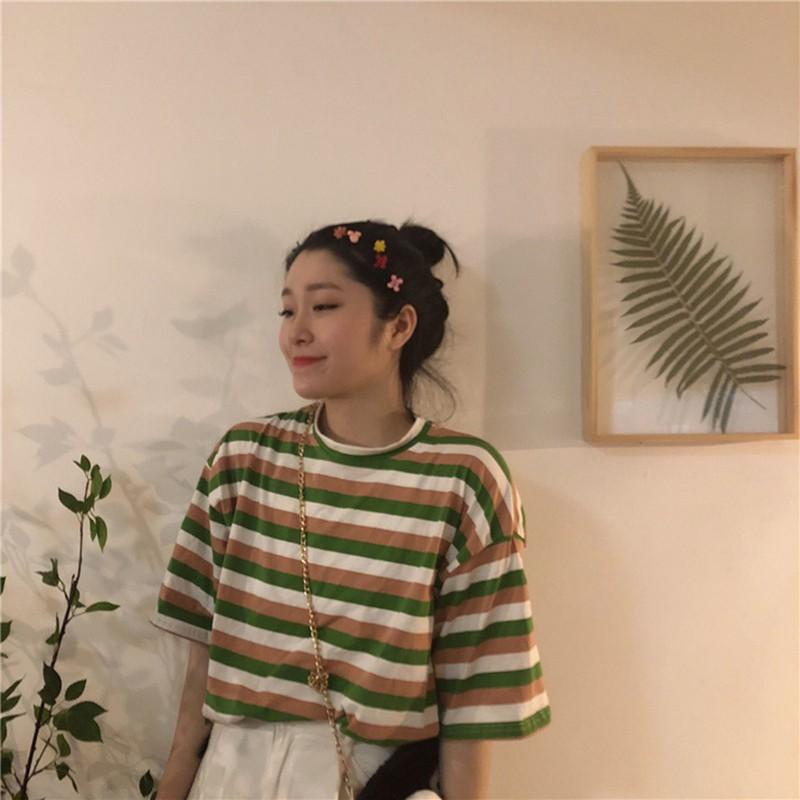 Áo Thun Nữ Tay Ngắn Kẻ Sọc Thời Trang Hàn Quốc