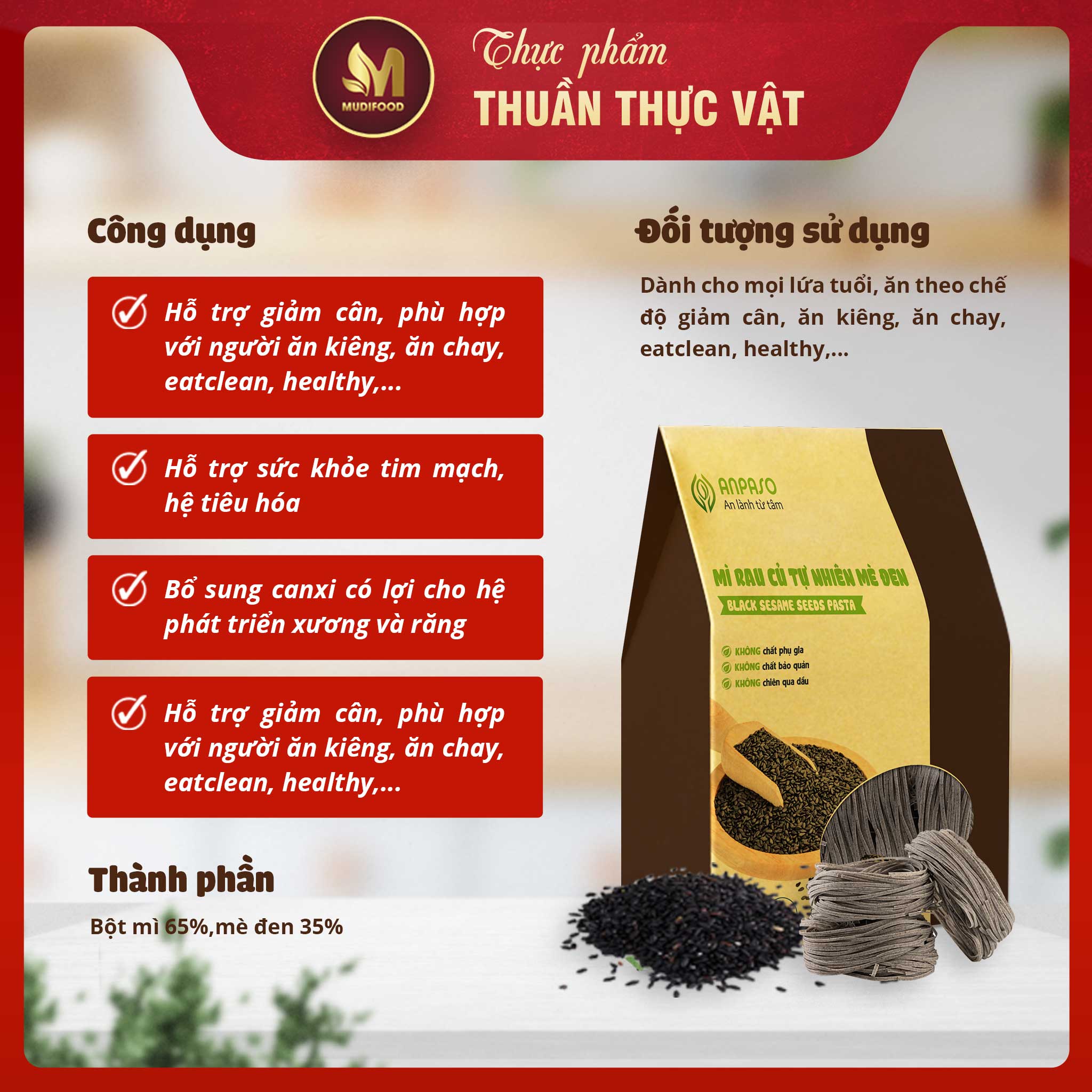 Mì Rau Củ Tự Nhiên Mè Đen Organic Gia Đình Anpaso 120g- Cung Cấp Nhiều Vitamin, Giàu Sắt, Protein Thực Vật, Chất Xơ, Tốt Cho Sức Khỏe, Tăng Cường Hệ Miễn Dịch, Hỗ Trợ Tiêu Hóa - Người Tập Gym và Yoga, Ăn Kiêng, Ăn Chay, Giảm Cân, Eat Clean