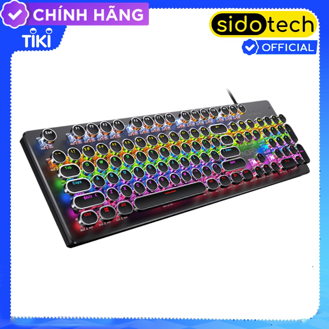 Bàn phím cơ gaming RGB SIDOTECH KZ4 dòng bàn phím máy tính chơi game trục cơ học thiết kế phím tròn lạ mắt độ nảy cao hành trình phím sâu, công thái học bàn phím cơ gaming full size có LED Marquee tuổi thọ 50 triệu lần bấm - Hàng Chính Hãng