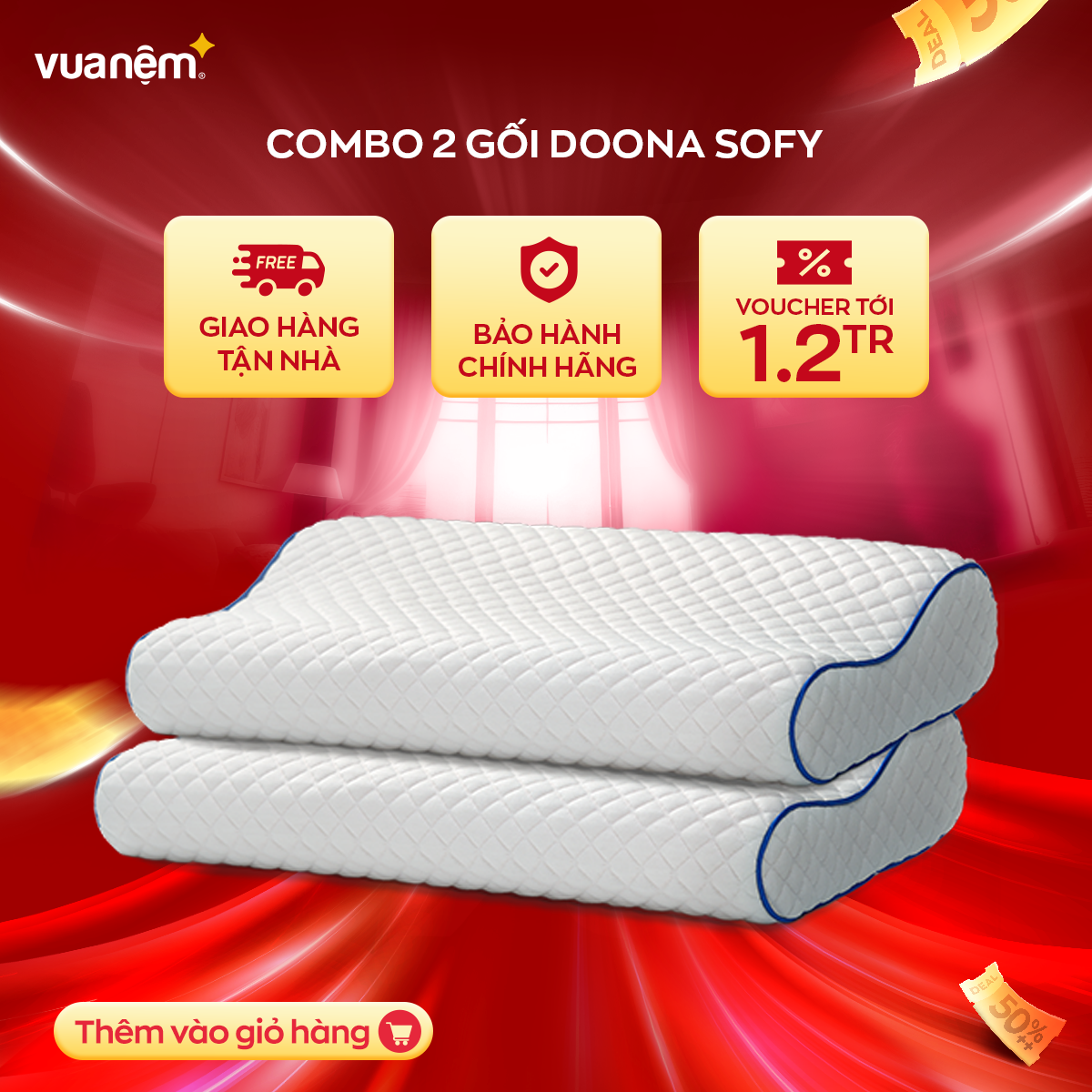 Combo Gối Foam Doona Sofy Cấu Trúc Lượn Sóng Nâng Đỡ Định Hình Xương Cổ Và Đầu Hoàn Hảo