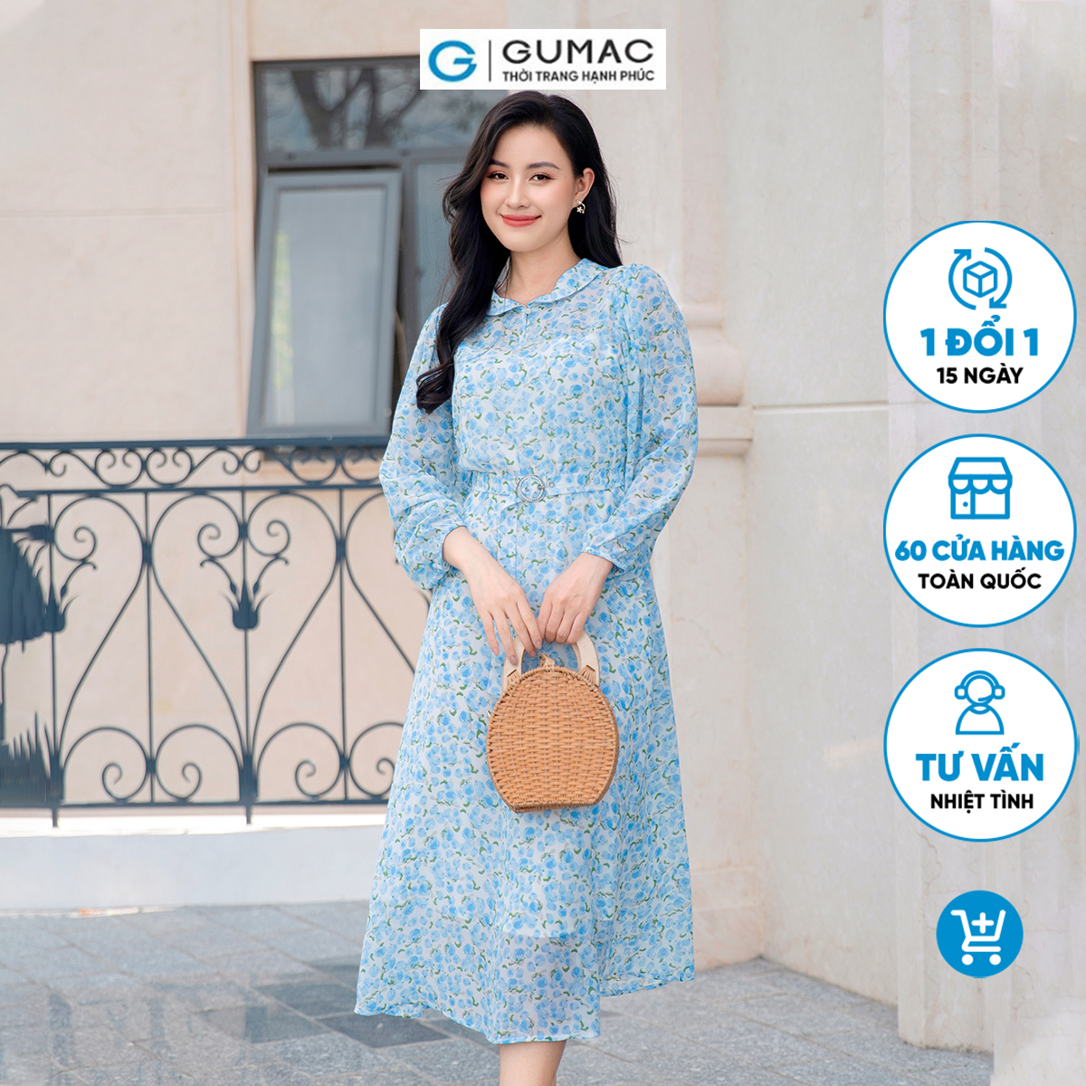 Đầm A bâu cánh sen vải voan mềm mát đi tiệc đi chơi thanh lịch sang trọng GUMAC DD09016