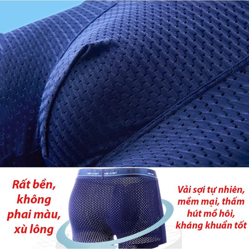 Hộp 4 Quần Sịp Đùi Nam Cao Cấp, Quần Lót Nam Thun Lạnh, Quần Lót Nam Boxer Vải Lụa Lưới Siêu Thoáng Mát, Co Giãn 4 Chiều, Không Bai Xù, Không Phai Màu, Kiểu Dáng Nam Tính, Mạnh Mẽ