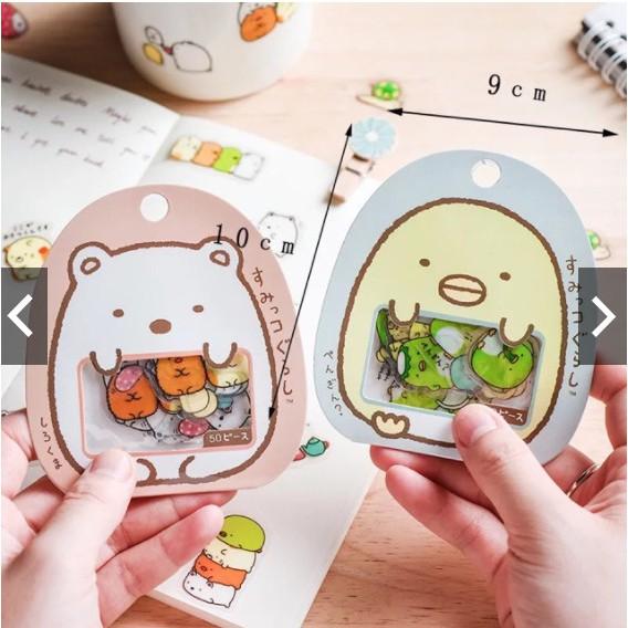 Bộ 50 miếng sticker Kawai hình , mèo, gấu, gà, cừu