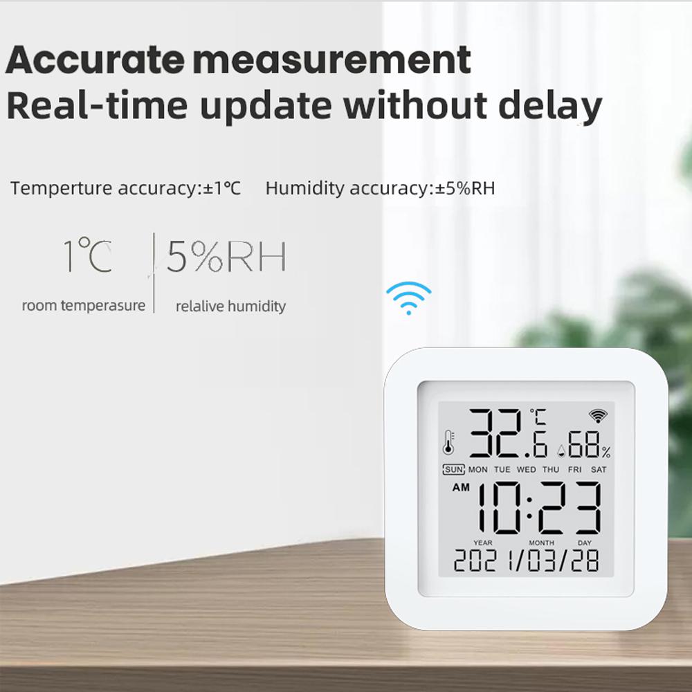 Tuya WiFi LCD Display Screen USB Power Supplys Intellgient Sensors ℉/℃ Switch Time/Date/Temperature/Humidity Display Home Intelligent Linkage Sensors Compatible with Alexa Google Home