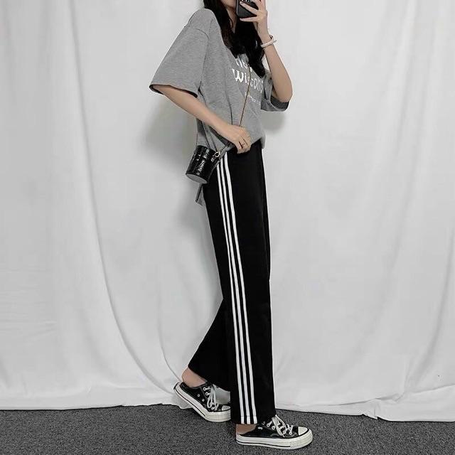 Quần joggers nữ ba sọc ống rộng chất siêu đẹp