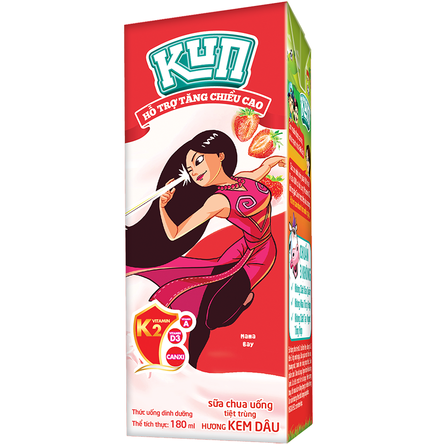 Thùng 48 hộp sữa chua uống hương kem dâu Kun 180ml