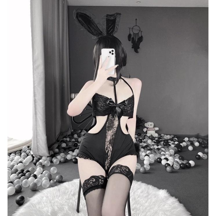 Mã : LL2521 - Trang Phục Hoá Trang Thỏ Dễ Thuơng - Bodysuit Ren Đen Gợi Cảm Cho Nàng - Cosplay Sexy