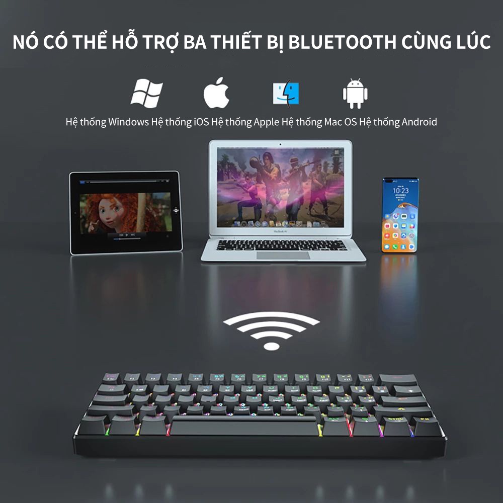 [HÀNG CHÍNH HÃNG GOOJODOQ] Bàn phím Không Dây Bluetooth 61 Phím RGB 3 Chế Độ Hotswap Bàn phím cơ