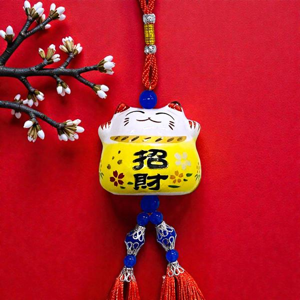 Dây Mèo May Mắn Treo Xe - Màu Vàng