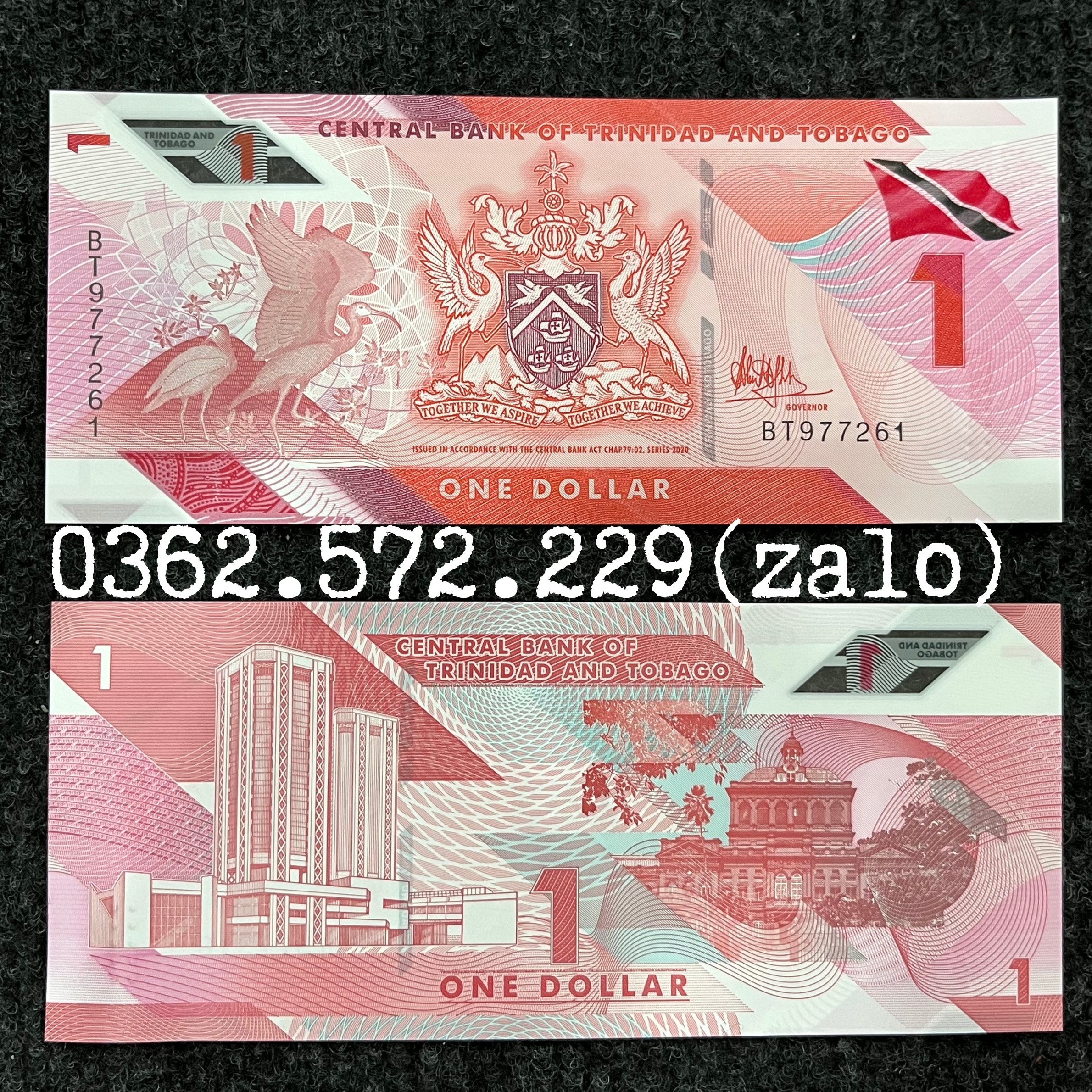 Combo 10 Tờ tiền Polymer 1 Dollar của Trinidad và Tobago - tiền Châu Mỹ , phiên bản mới nhất sưu tầm - Mới 100% kèm túi bảo quản