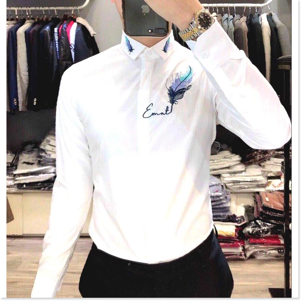Áo sơ mi vải lụa 3D không nhăn HOẠ TIẾT LÔNG VŨ CỰC ĐẸP CHO CÁC CHÀNG KME FASHION