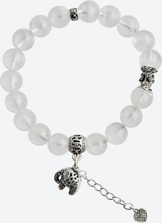 Vòng tay thạch anh ưu linh trắng charm voi bạc Ngọc Quý Gemstones