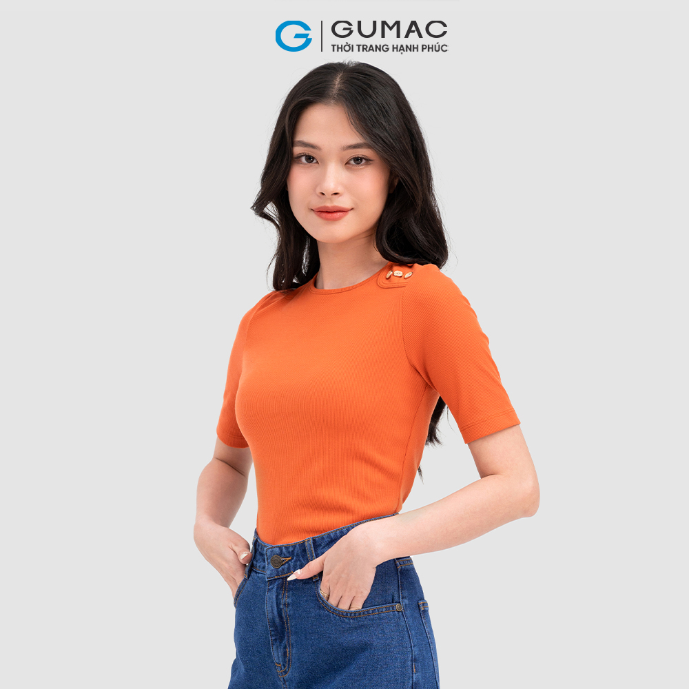 Áo thun GUMAC ATC11065 kiểu nút vai thời trang trẻ trung