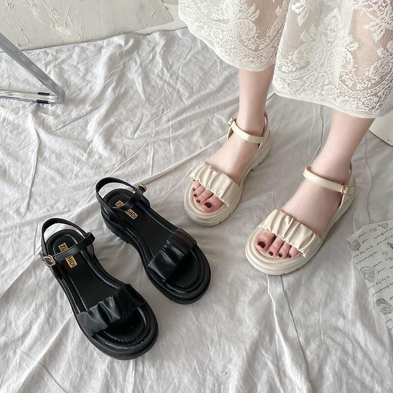 Dép Sandal Quai Ngang Nhún Đế Bằng 5cm Phong Cách Hàn Quốc G113