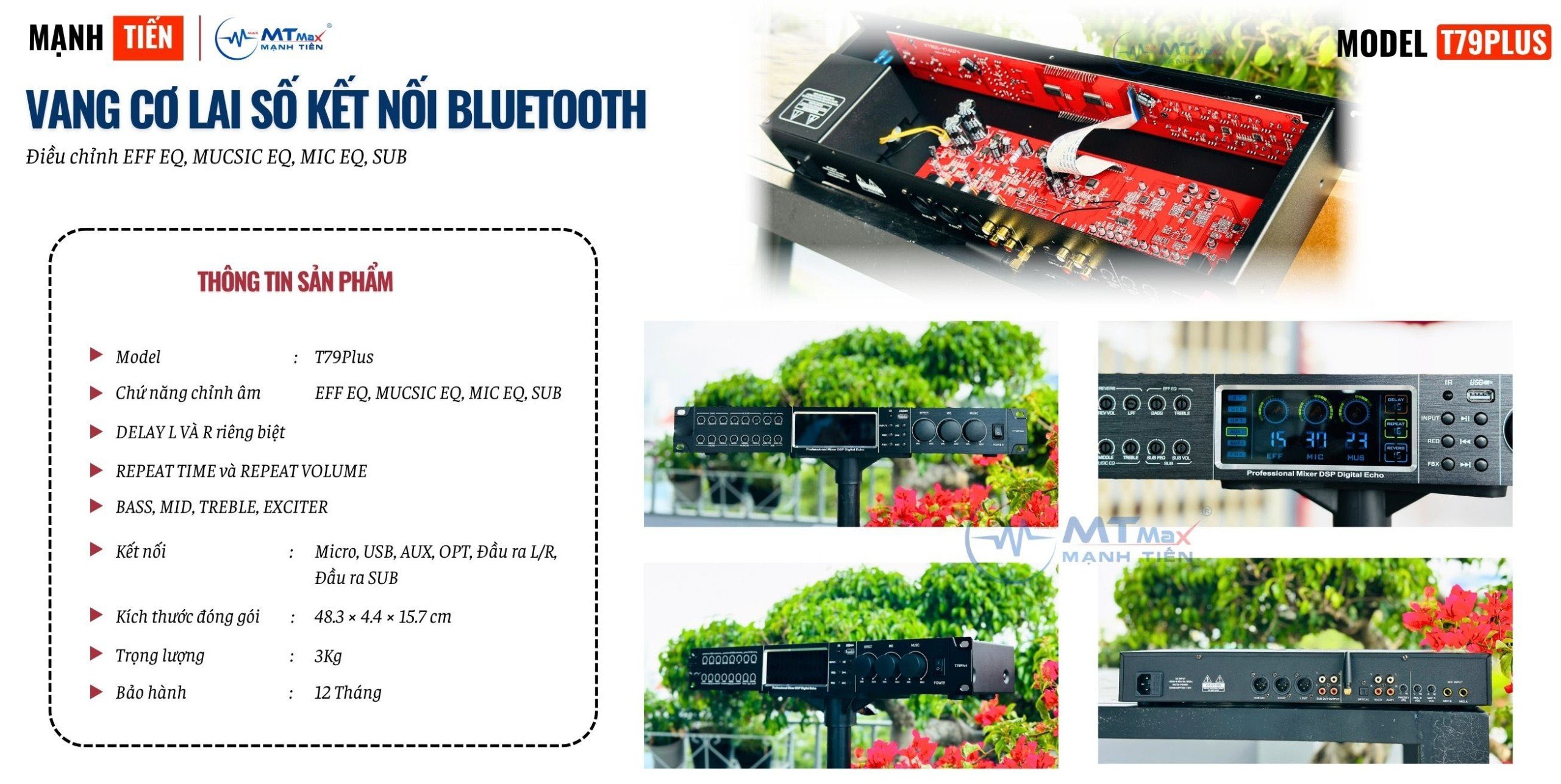 Vang Cơ Lai Số T79Plus Kết Nối Cổng Quang, Bluetooth, Điều Chỉnh Echo, Reverb, EQ, Chống Hú FBX Cực Tốt hàng chính hãng