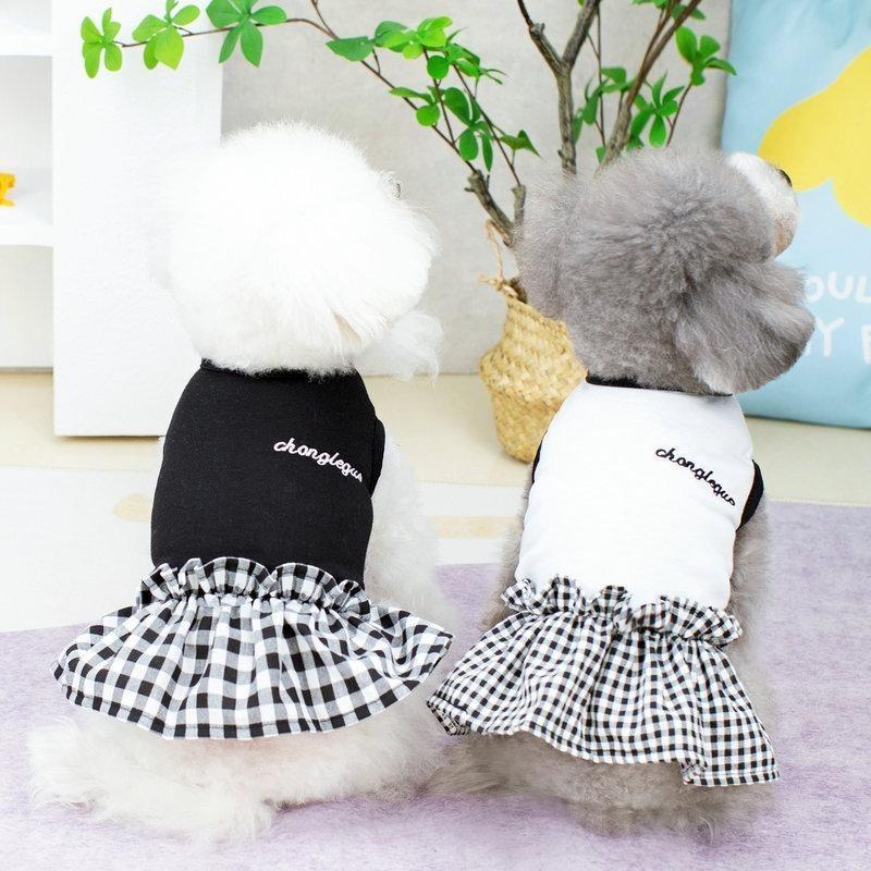 Váy cho chó mèo, thêu trắng đen vải cotton , ấm áp thoáng mát , Quần áo thú cưng