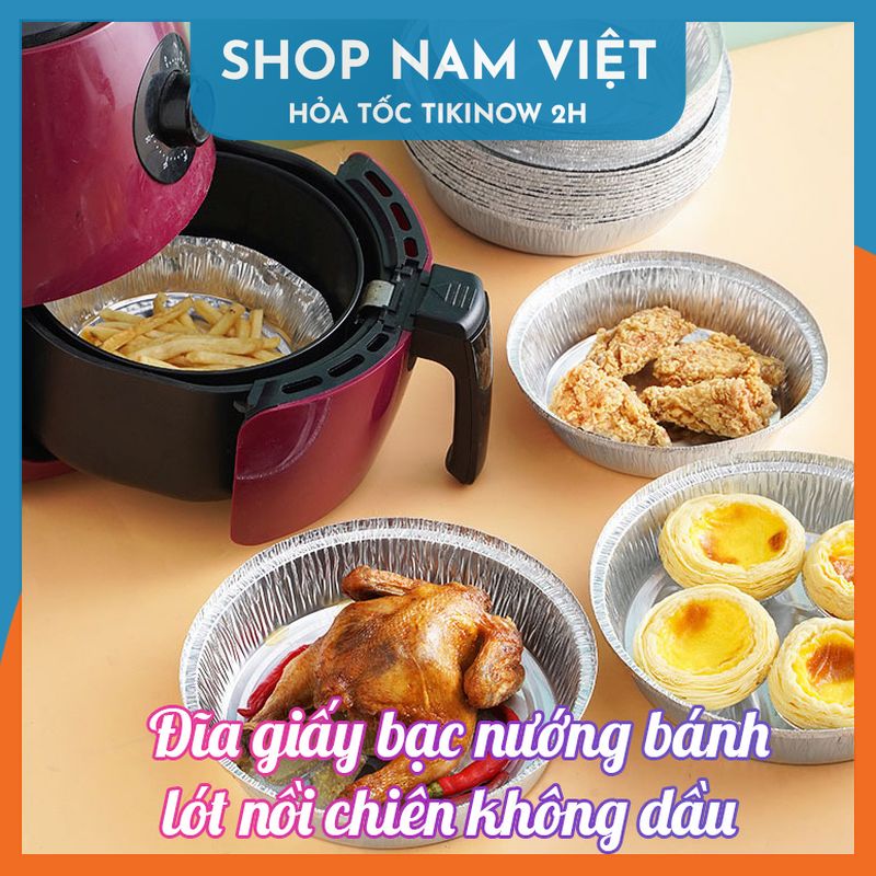 Đĩa Giấy Bạc Lót Nồi Chiên Không Dầu, Khay Bạc Nướng Thực Phẩm Nhiều Cỡ - Set 10 Đĩa 22Cm
