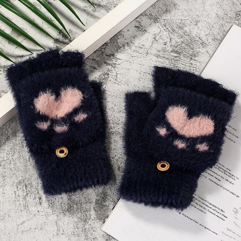 Giá thấp nhất mùa thu và mùa đông mới móng vuốt mèo tình yêu găng tay sinh viên ấm áp toàn tay găng tay dệt kim trò chơi găng tay màn hình cảm ứng