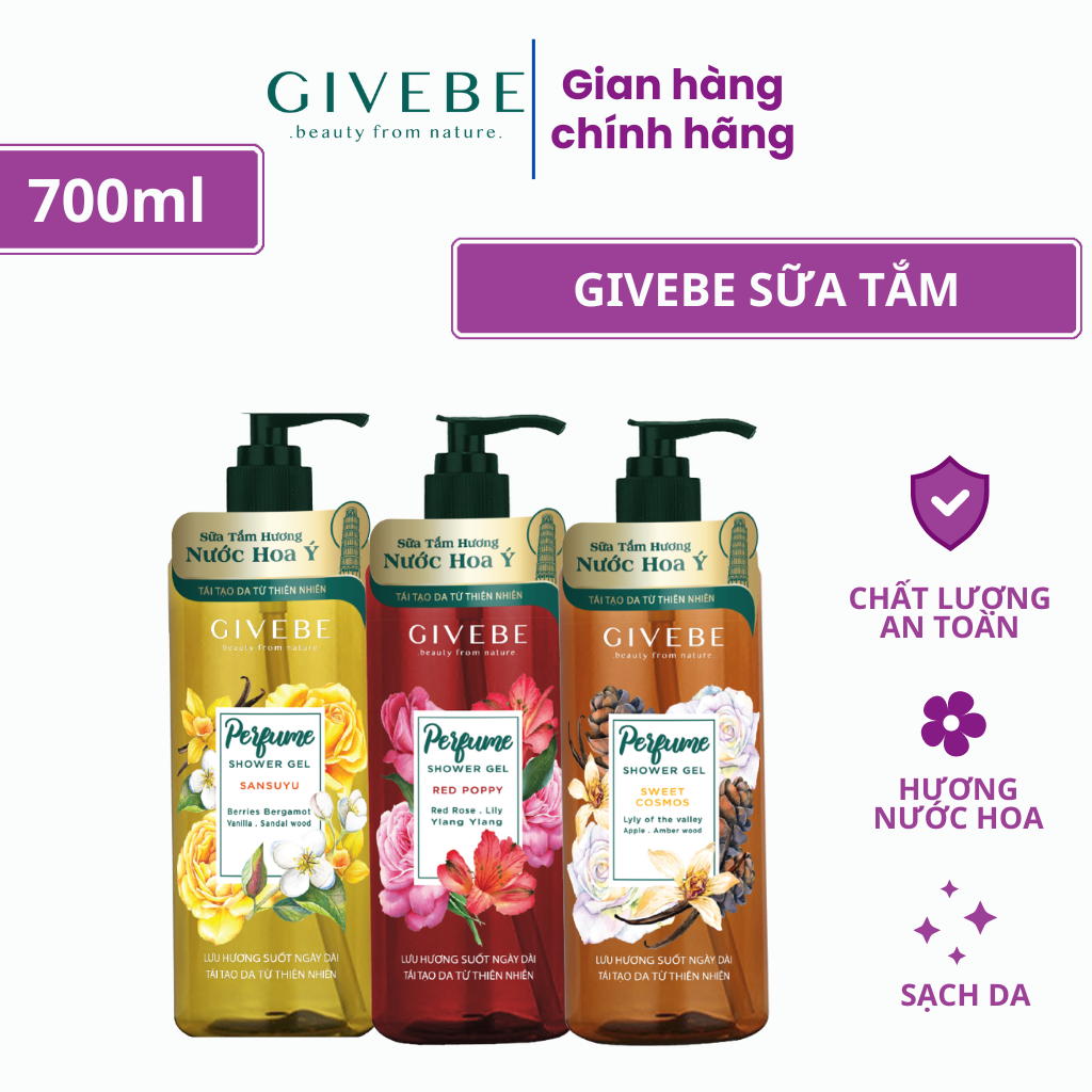 Hình ảnh Sữa tắm GIVEBE Nâu - Sweet Cosmos 700 ml hương nước hoa Ý tái tạo làn da, mềm mại, sạch mụn chiết suất t