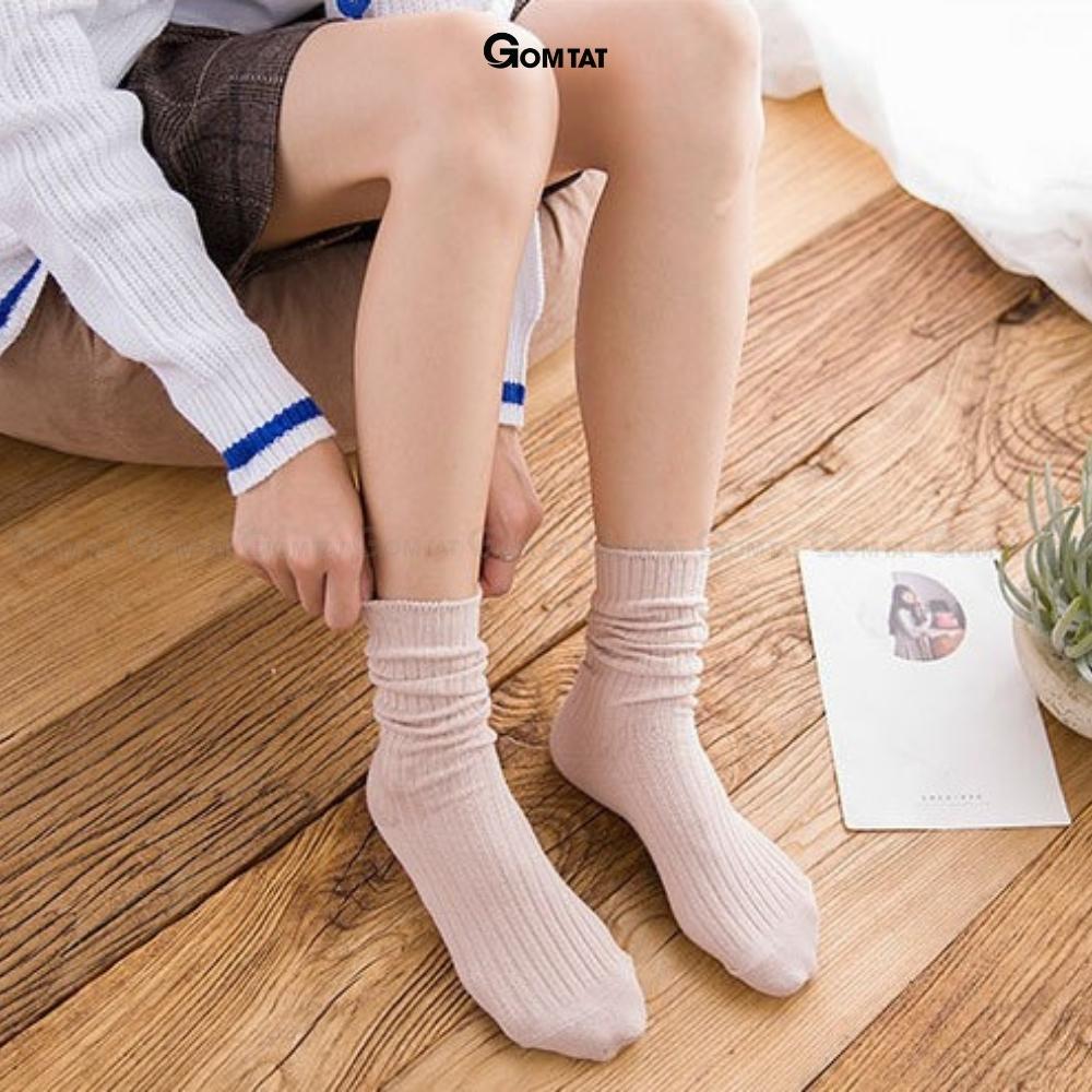 Tất nữ cổ cao GOMTAT trơn gân chìm nhiều màu, vớ cổ cao nữ chất liệu cotton mềm mịn thoáng mát, êm chân - GAMTAM-CAO-FIVE-4002