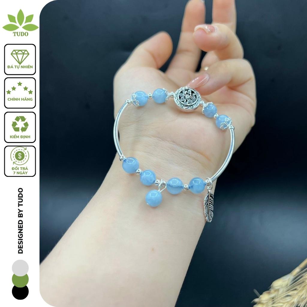 Vòng Tay Nữ Đẹp - Vòng Phong Thủy Mệnh Thủy, Mộc TUDO VCBAQUA Charm Bạc Bánh Xe Pháp Luân, Lông Công B16K440