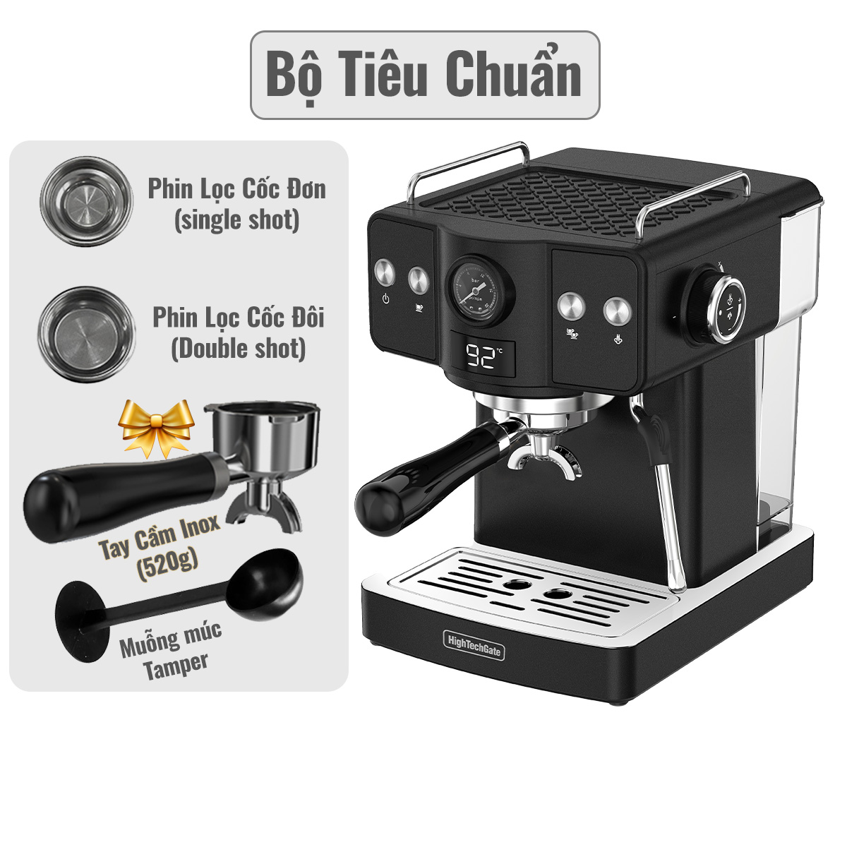 Máy Pha Cà Phê Espresso CF05 PLus HIGH TECH GATE Kiểm Soát Nhiệt PID 90~95ºC Chính Xác, Bộ Full Combo, Làm Nóng Nhanh, Tự Động Mini Nhỏ Gọn Gia Đình, Văn Phòng, Hàng Chính Hãng