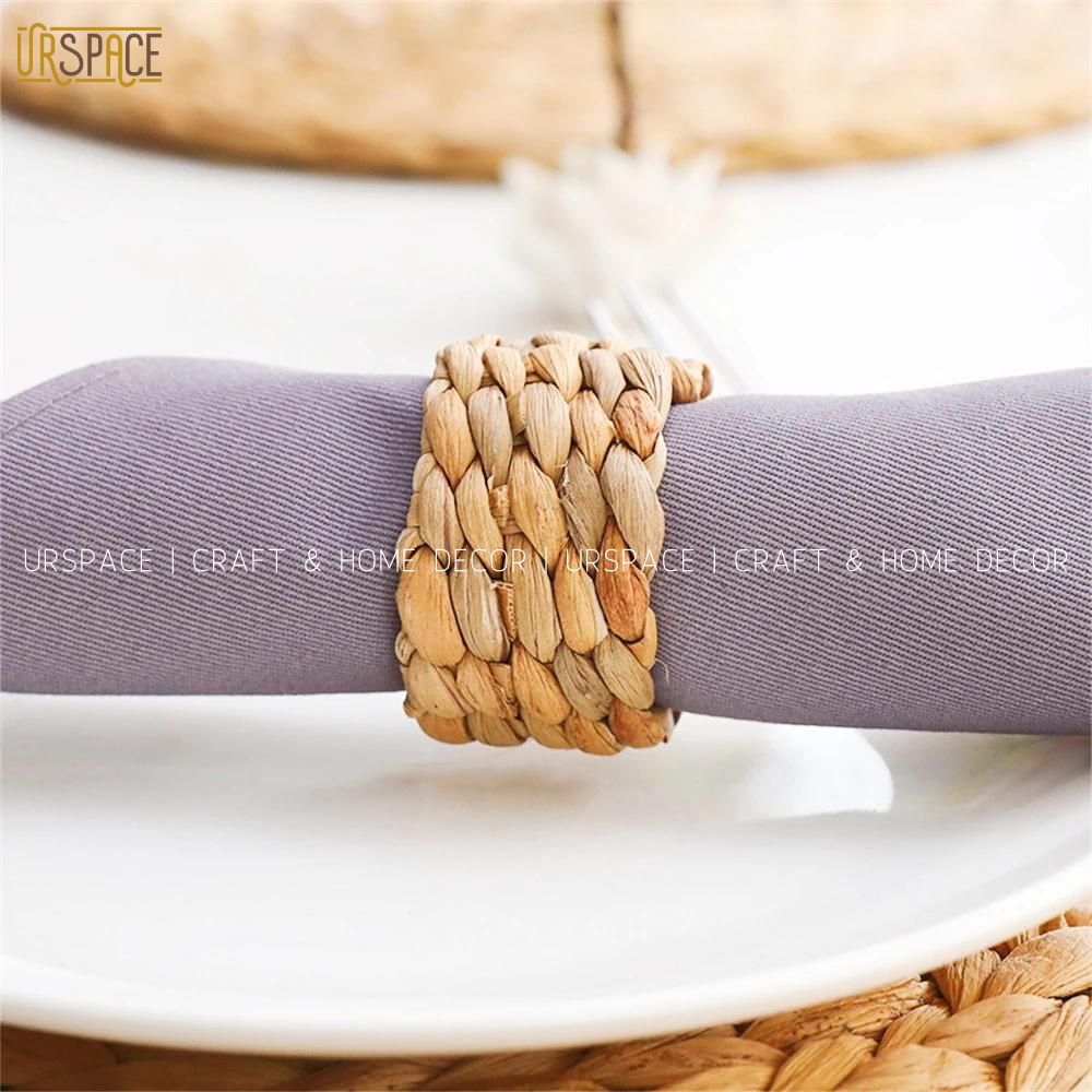 Phụ kiện trang trí bàn ăn tấm lót dĩa và nút thắt khăn ăn URSPACE bằng lục bình / ROUND HYACINTH PLACE MAT & KIN RINGS