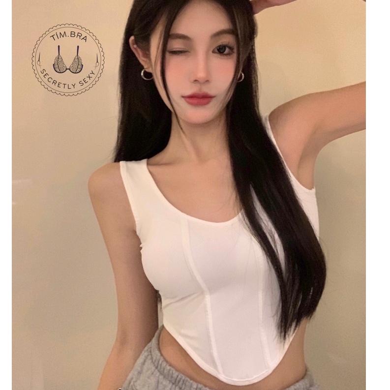 Áo croptop 2 dây nữ cá tính, Áo ba lỗ Tím Bra nữ có đệm mút chất thun dày dặn co dãn M12