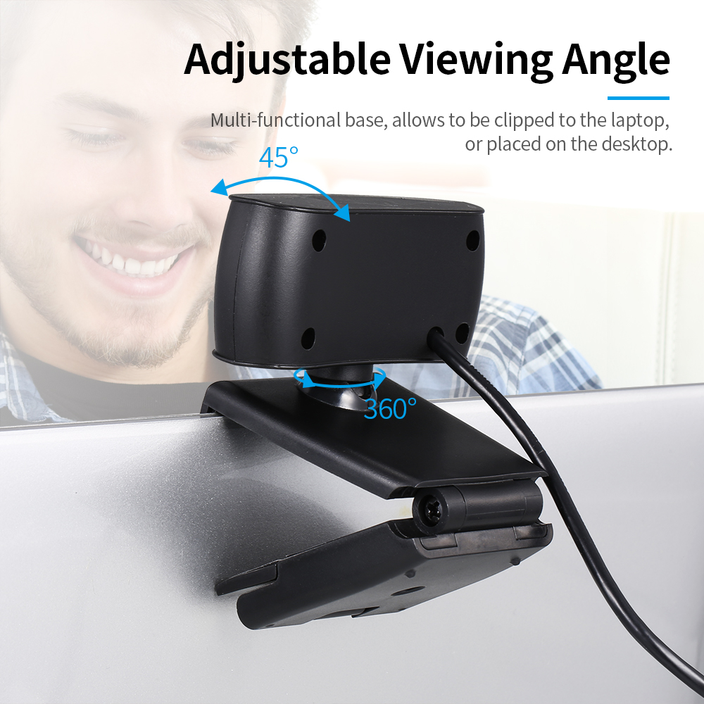 Webcam Độ Nét Cao 720p 30 Khung Hình/Giây Xoay 360 Độ Với Micrô Giảm Tiếng Ồn Cho Máy Tính HD Xách Tay