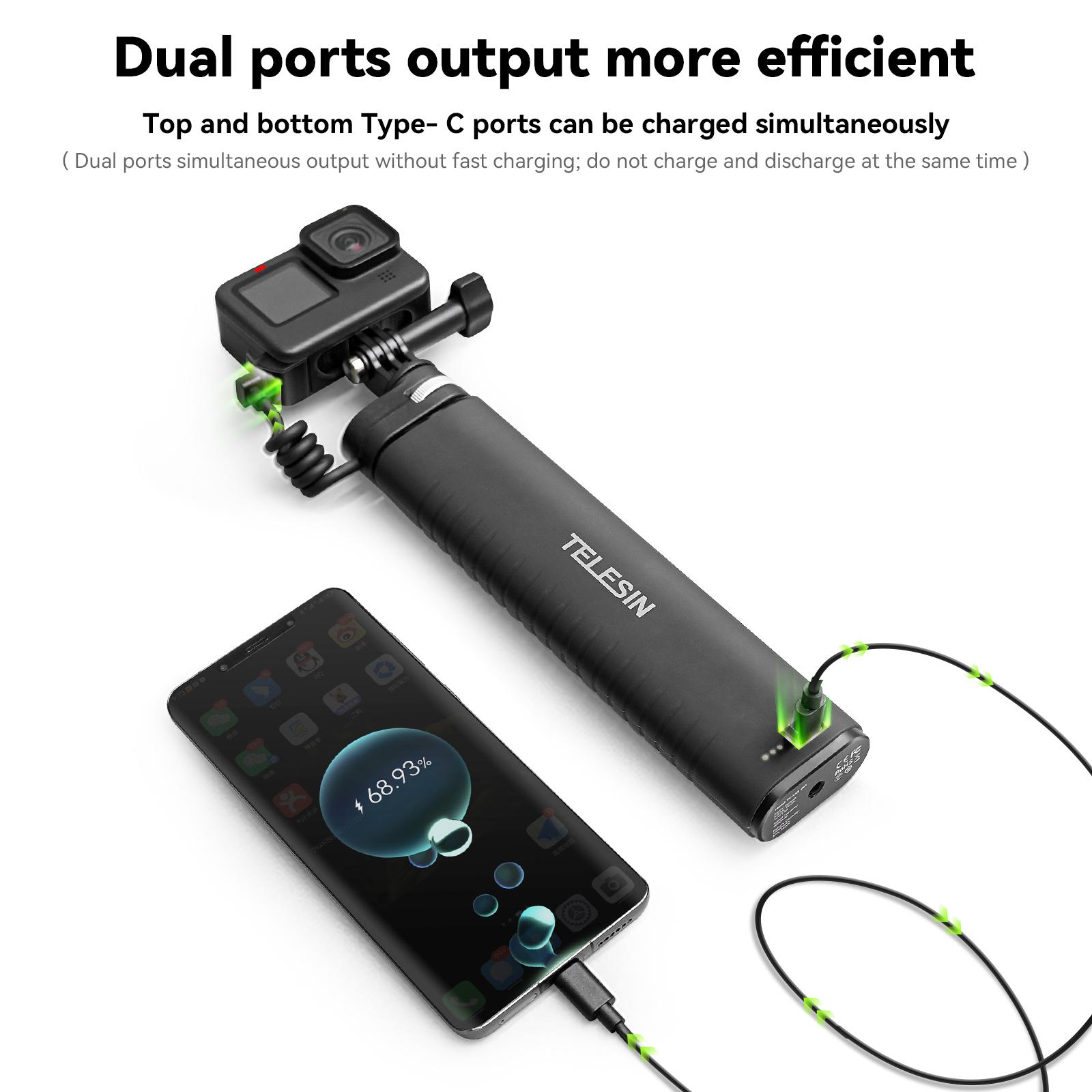 Telesin Sạc selfie Stick 10000mah Power Bank Universal cho GoPro Insta360 DJI Action Sports Camera cho điện thoại thông minh