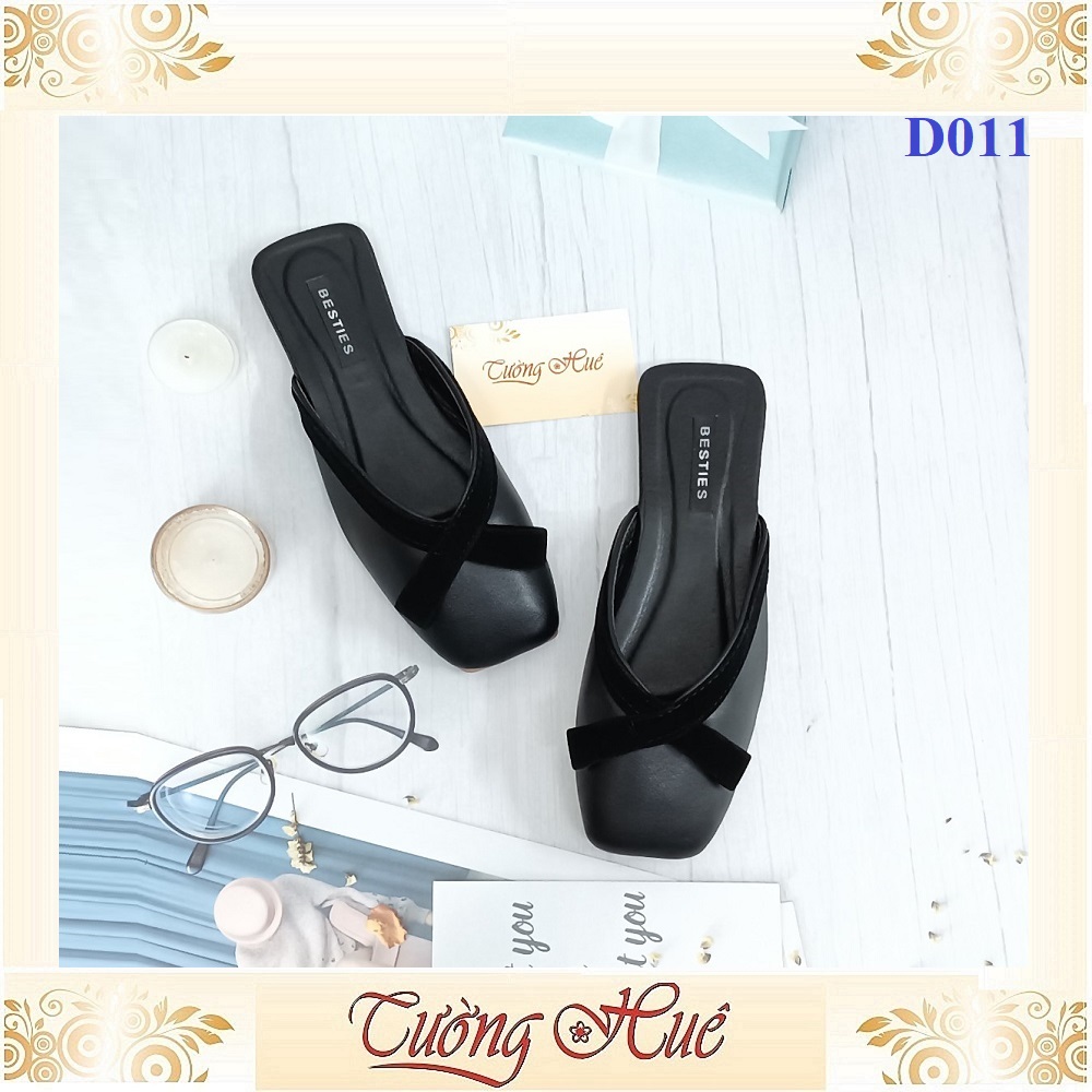 Dép Sục Nữ Đế Bệt Mũi Vuông Viền Nơ - D011
