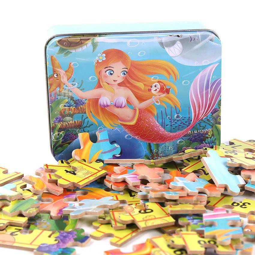 Đồ Chơi Xếp Hình Hộp Sắt Tranh Ghép Hình Puzzle 60 Mảnh Gỗ Cho Bé Phát Triển Trí Tuệ