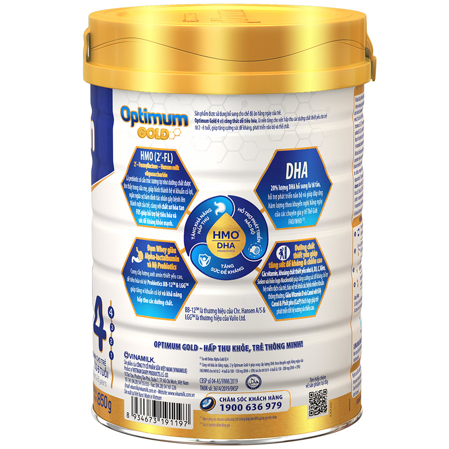 Sữa bột Vinamilk Optimum Gold Step 4 Hộp Thiếc 850g