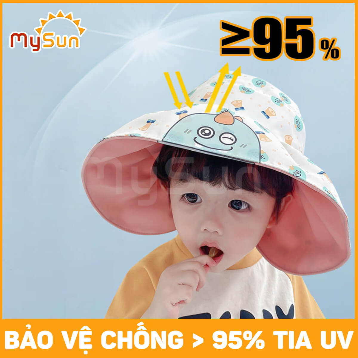 Mũ nón vải che chống nắng nửa đầu rộng vành kiểu Hàn Quốc cho bé gái, trai MySun