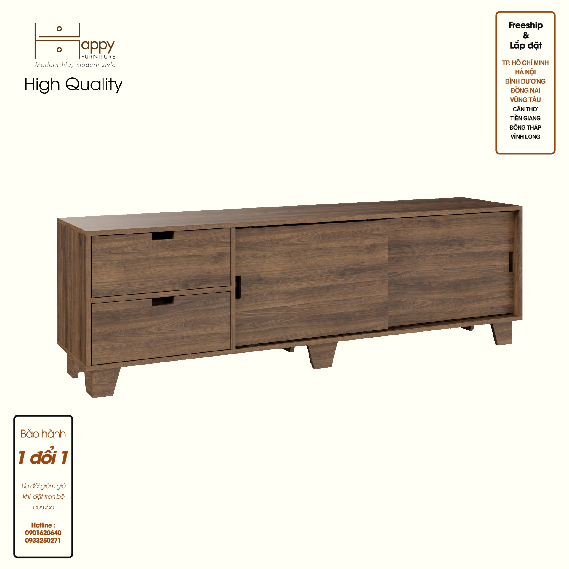 HAPPY FURNITURE , ALVA - Kệ TV 2 ngăn kéo 2 cửa lùa, KTV_065 , 180cm x 40cm x 56cm DxRxC